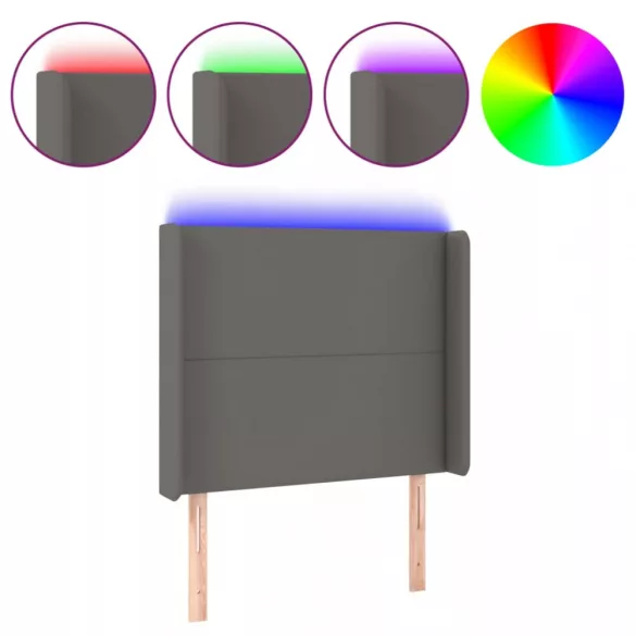 szürke műbőr LED-es fejtámla 83x16x118/128 cm