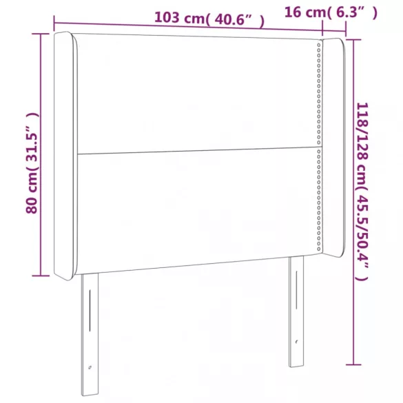 sötétbarna szövet LED-es fejtámla 103x16x118/128 cm