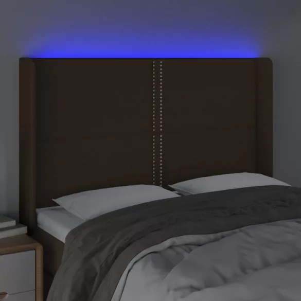 sötétbarna szövet LED-es fejtámla 147x16x118/128 cm