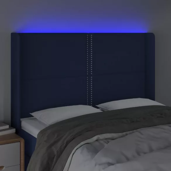 kék szövet LED-es fejtámla 147x16x118/128 cm