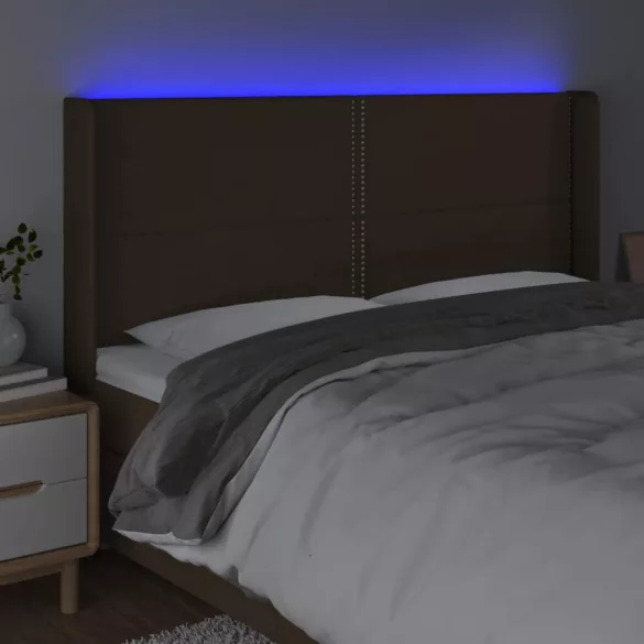 sötétbarna szövet LED-es fejtámla 183x16x118/128 cm
