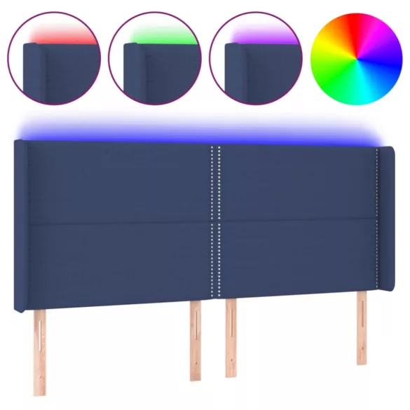 kék szövet LED-es fejtámla 183x16x118/128 cm
