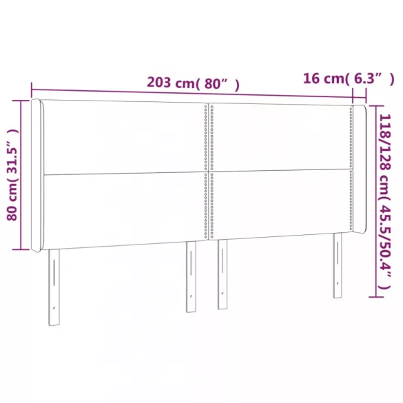 sötétszürke szövet LED-es fejtámla 203x16x118/128 cm