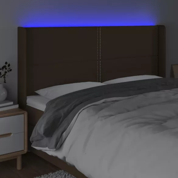 sötétbarna szövet LED-es fejtámla 203x16x118/128 cm