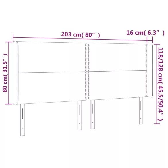 sötétbarna szövet LED-es fejtámla 203x16x118/128 cm