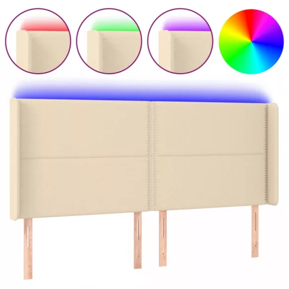 krémszínű szövet LED-es fejtámla 203x16x118/128 cm