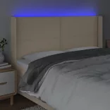 krémszínű szövet LED-es fejtámla 203x16x118/128 cm