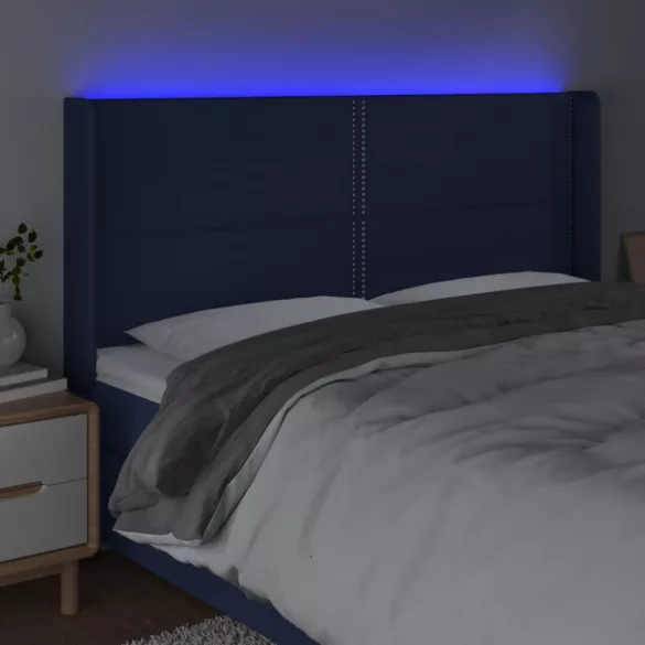 kék szövet LED-es fejtámla 203x16x118/128 cm