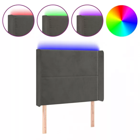 sötétszürke bársony LED-es fejtámla 83x16x118/128 cm