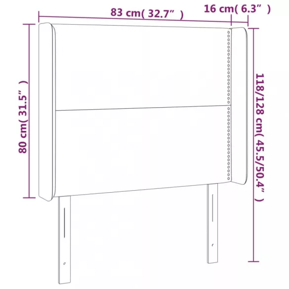 sötétszürke bársony LED-es fejtámla 83x16x118/128 cm