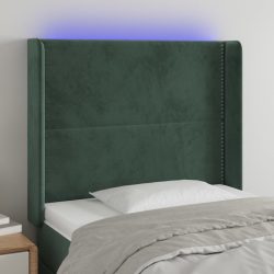 sötétzöld bársony LED-es fejtámla 83x16x118/128 cm