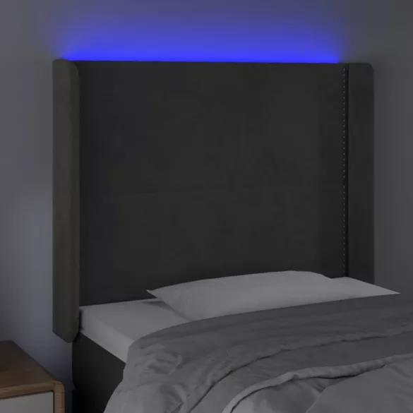 sötétszürke bársony LED-es fejtámla 93x16x118/128 cm