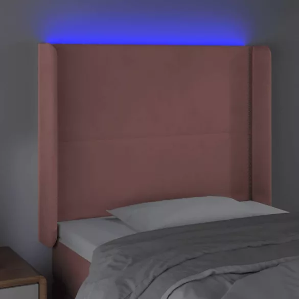 rózsaszín bársony LED-es fejtámla 93x16x118/128 cm