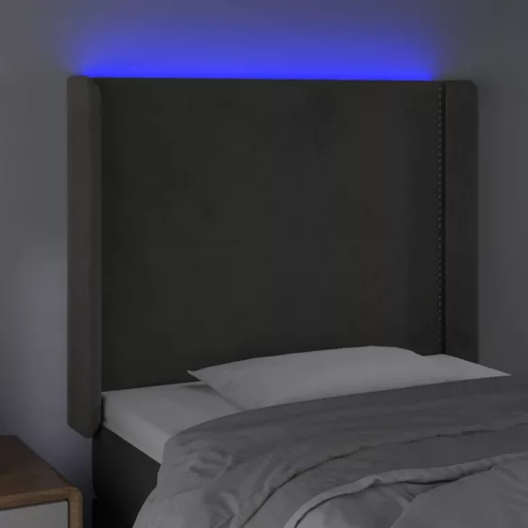 világosszürke bársony LED-es fejtámla 103x16x118/128 cm