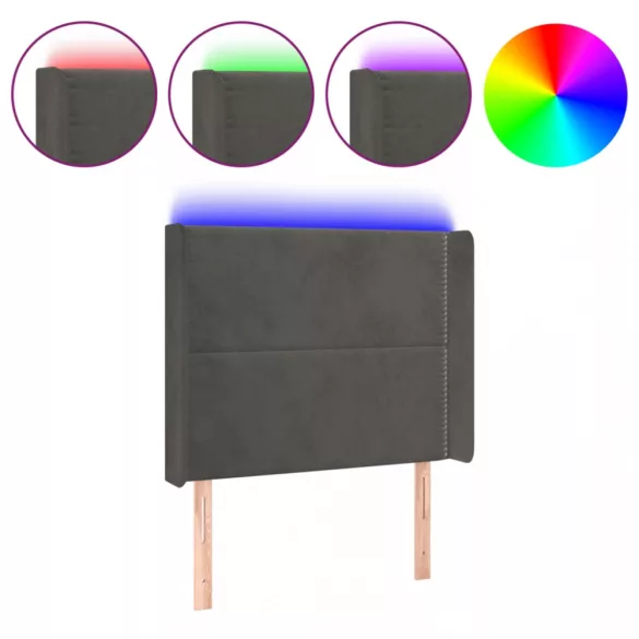 sötétszürke bársony LED-es fejtámla 103x16x118/128 cm