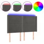 sötétszürke bársony LED-es fejtámla 147x16x118/128 cm