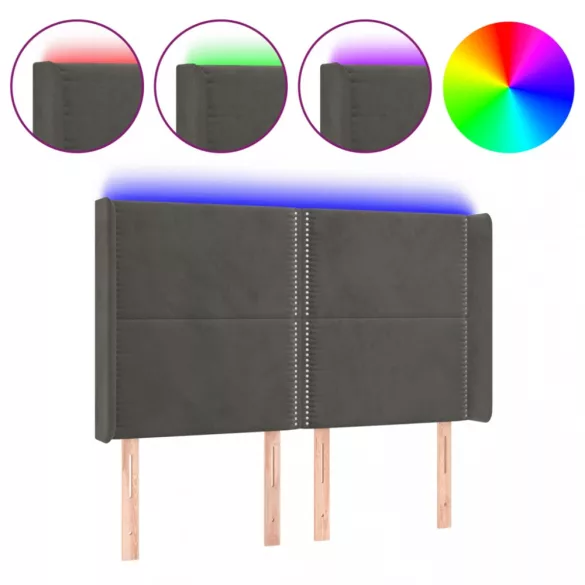 sötétszürke bársony LED-es fejtámla 147x16x118/128 cm