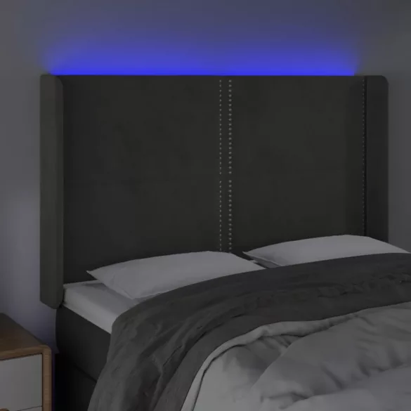 sötétszürke bársony LED-es fejtámla 147x16x118/128 cm