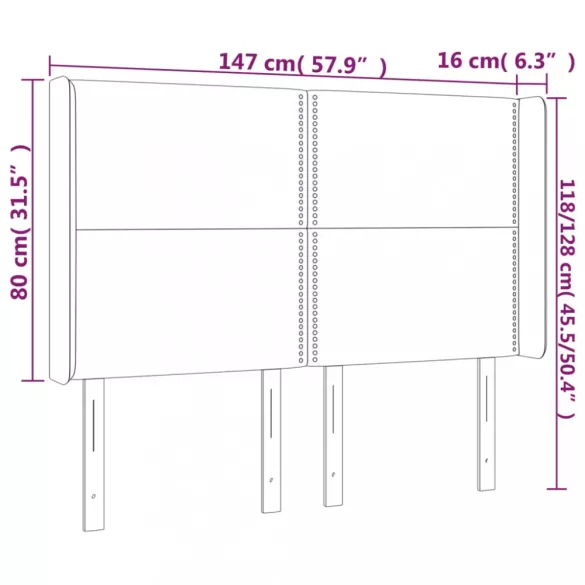 sötétszürke bársony LED-es fejtámla 147x16x118/128 cm