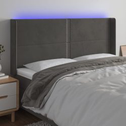 sötétszürke bársony LED-es fejtámla 163x16x118/128 cm