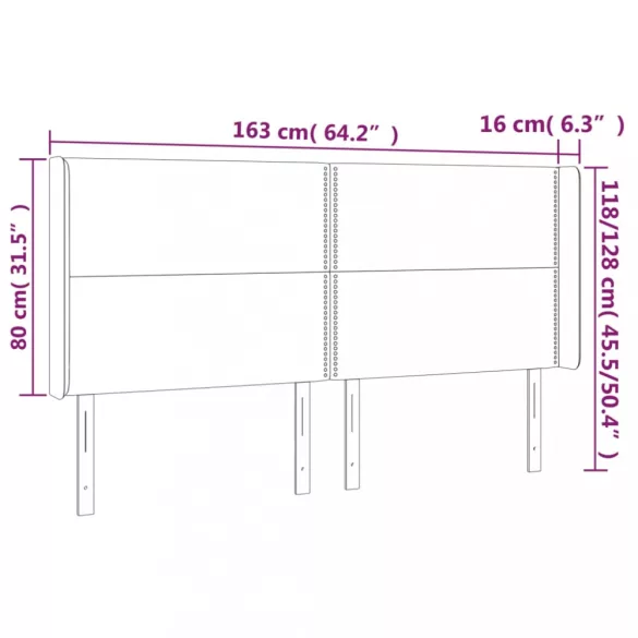sötétszürke bársony LED-es fejtámla 163x16x118/128 cm