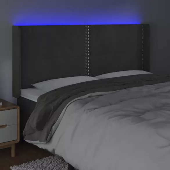 sötétszürke bársony LED-es fejtámla 183x16x118/128 cm