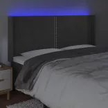 sötétszürke bársony LED-es fejtámla 203x16x118/128 cm