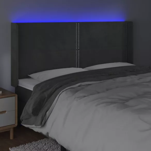sötétszürke bársony LED-es fejtámla 203x16x118/128 cm