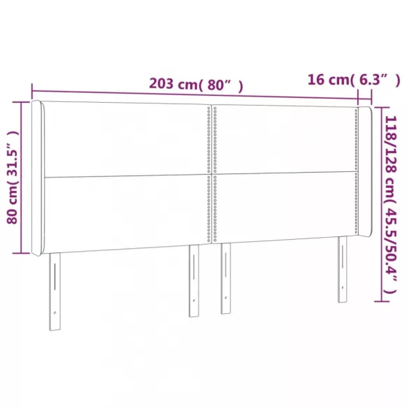 sötétszürke bársony LED-es fejtámla 203x16x118/128 cm