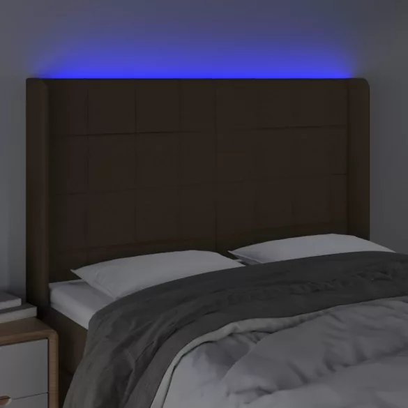 sötétbarna szövet LED-es fejtámla 147x16x118/128 cm