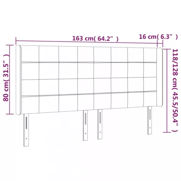 sötétszürke szövet LED-es fejtámla 163x16x118/128 cm