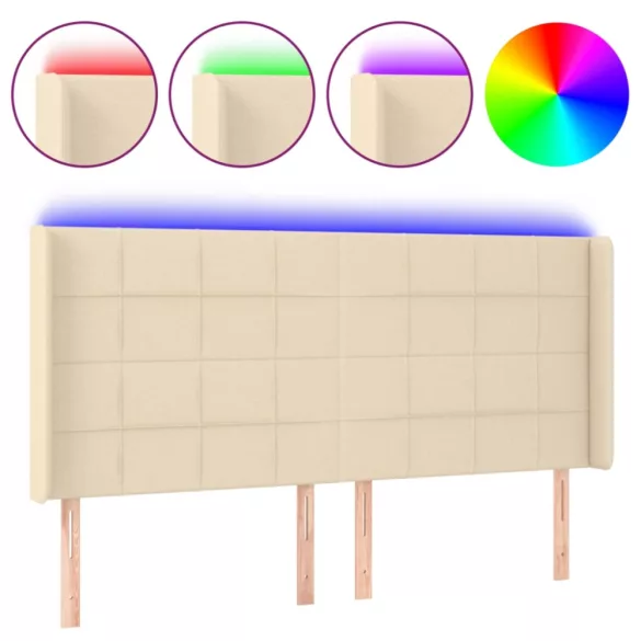 krémszínű szövet LED-es fejtámla szárnyakkal 163x16x118/128 cm
