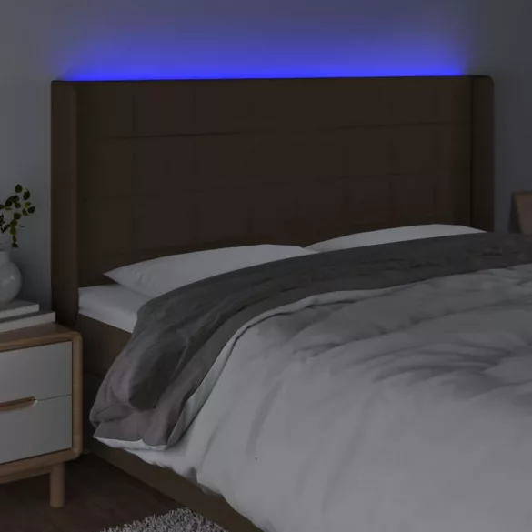 sötétbarna szövet LED-es fejtámla 183x16x118/128 cm
