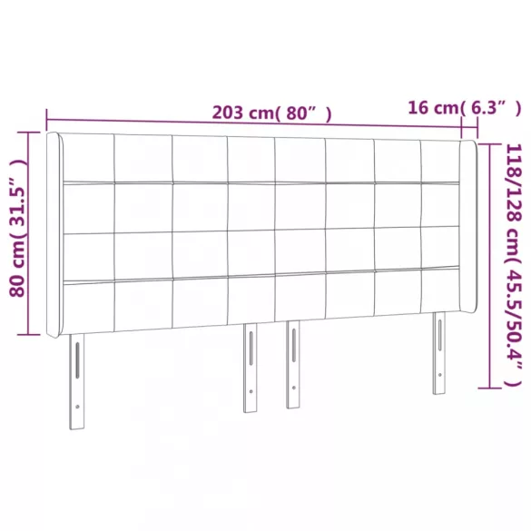 sötétszürke szövet LED-es fejtámla 203x16x118/128 cm