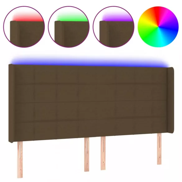 sötétbarna szövet LED-es fejtámla 203x16x118/128 cm