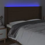 sötétbarna szövet LED-es fejtámla 203x16x118/128 cm