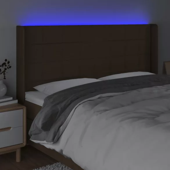 sötétbarna szövet LED-es fejtámla 203x16x118/128 cm