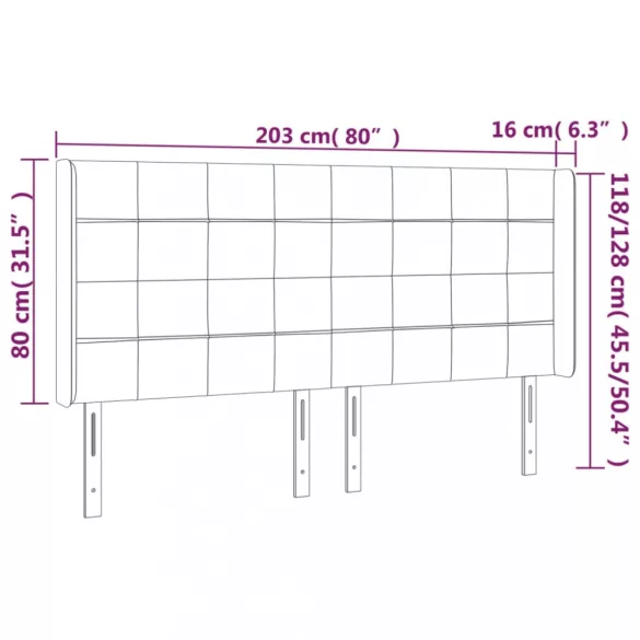 sötétbarna szövet LED-es fejtámla 203x16x118/128 cm