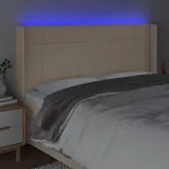 krémszínű szövet LED-es fejtámla 203x16x118/128 cm