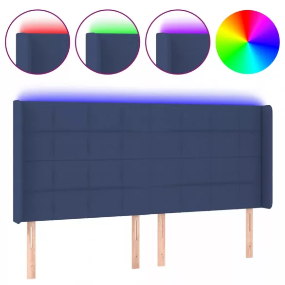 kék szövet LED-es fejtámla 203x16x118/128 cm