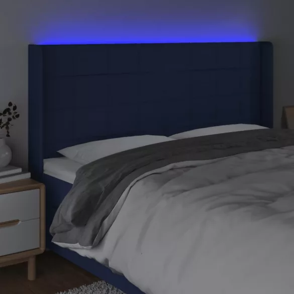 kék szövet LED-es fejtámla 203x16x118/128 cm