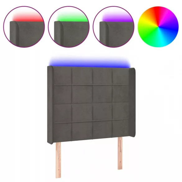 sötétszürke bársony LED-es fejtámla 83x16x118/128 cm
