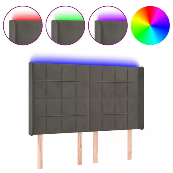sötétszürke bársony LED-es fejtámla 147x16x118/128 cm