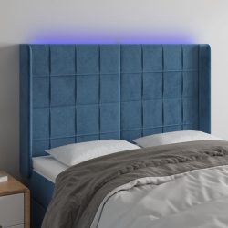 sötétkék bársony LED-es fejtámla 147x16x118/128 cm