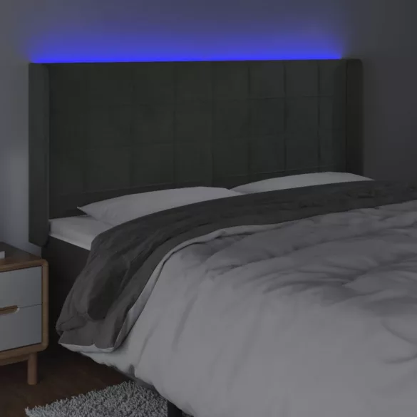 sötétszürke bársony LED-es fejtámla 163x16x118/128 cm