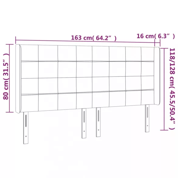 sötétszürke bársony LED-es fejtámla 163x16x118/128 cm