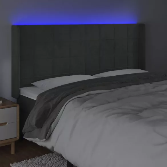sötétszürke bársony LED-es fejtámla 183x16x118/128 cm