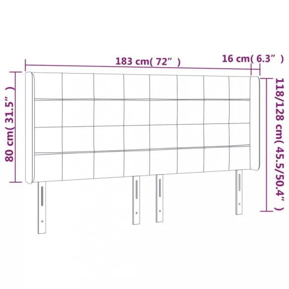sötétszürke bársony LED-es fejtámla 183x16x118/128 cm