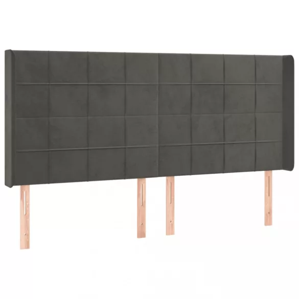 sötétszürke bársony LED-es fejtámla 203x16x118/128 cm