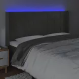 sötétszürke bársony LED-es fejtámla 203x16x118/128 cm